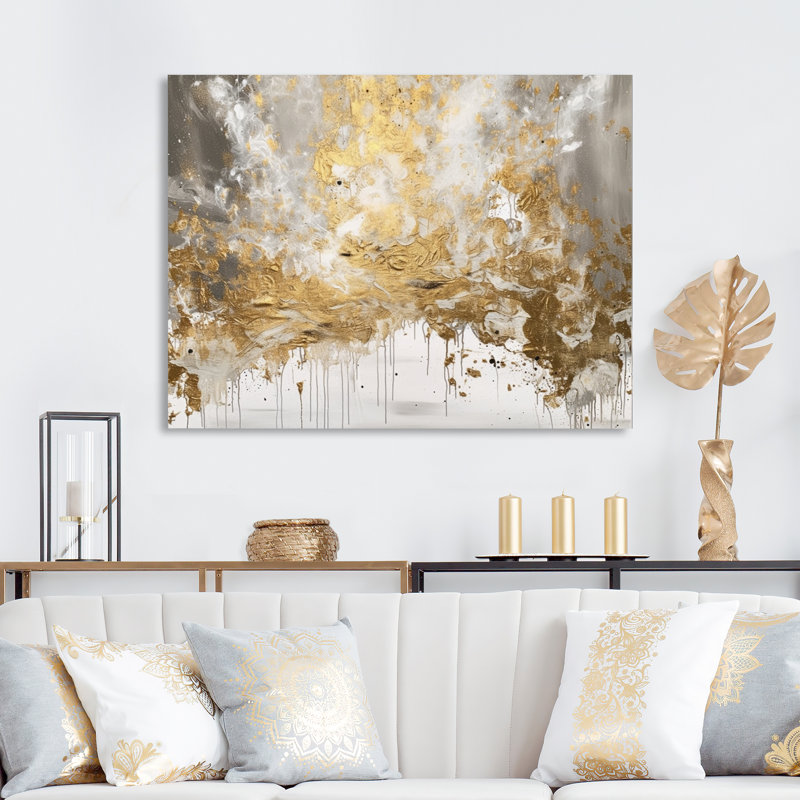 Loughlin Golden Abstract - Décoration murale abstraite, H 30 po x l 40 po x P 1,5 po, Toile tendue