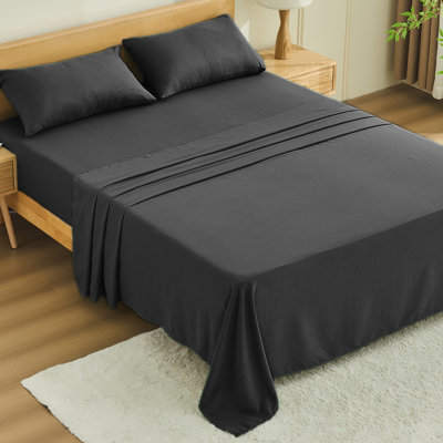 4 Piece King Size Sheet Set, 100% Rayon Derived from Bamboo Sheet Set, Cooling & Breathable, Luxury Silky Soft, Deep Pocket up to 16", Dark Gray