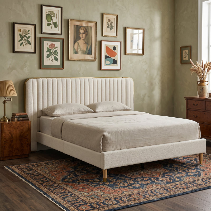 Lit tapissier capitonné Modern, Double, Blanc