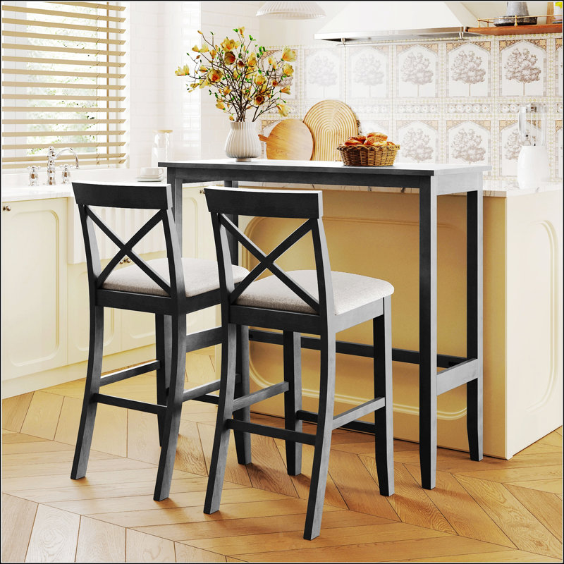 Ensemble de salle à manger de style campagnard, hauteur bar rectangulaire de 122 cm (48 pouces), avec 2 chaises, design gain de place pour les petites cuisines
