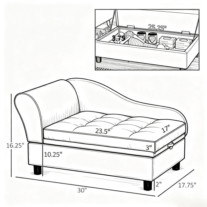 Canapé pour chien capitonné avec rangement et coussin