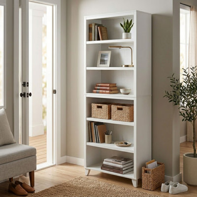 76.3" Tall 6-Tier Bookcase with Adjustable Shelves & Raised Legs, White Display Storage for Living Room, Bedroom, Kitchen or Home Office