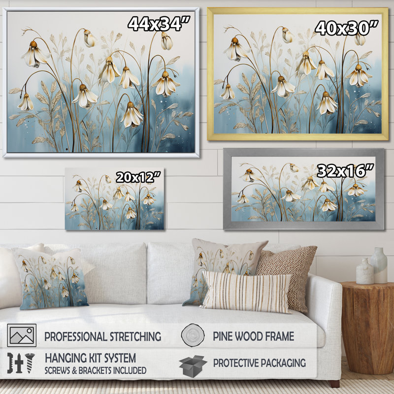 «Blue and Gold Snowdrop Flower Simplicity IV - Snowdrops», reproduction d'art sur toile, Toile tendue, H 30 po x l 40 po
