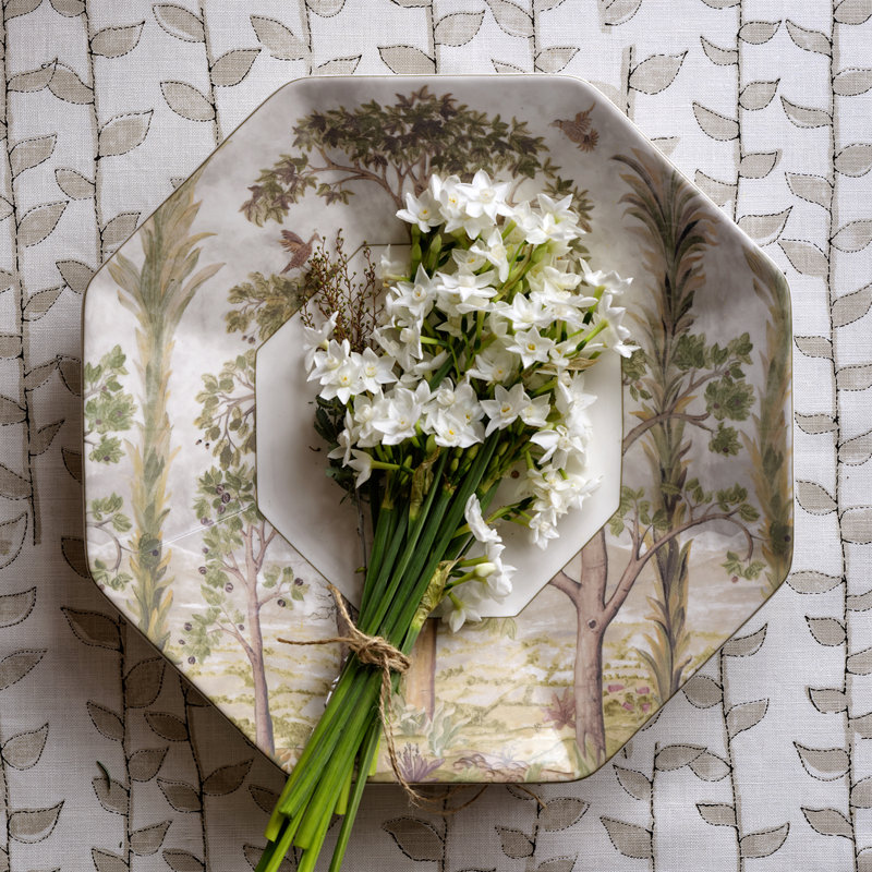 Spode Kit Kemp Tall Trees Octagonal Serving Platter - Green
