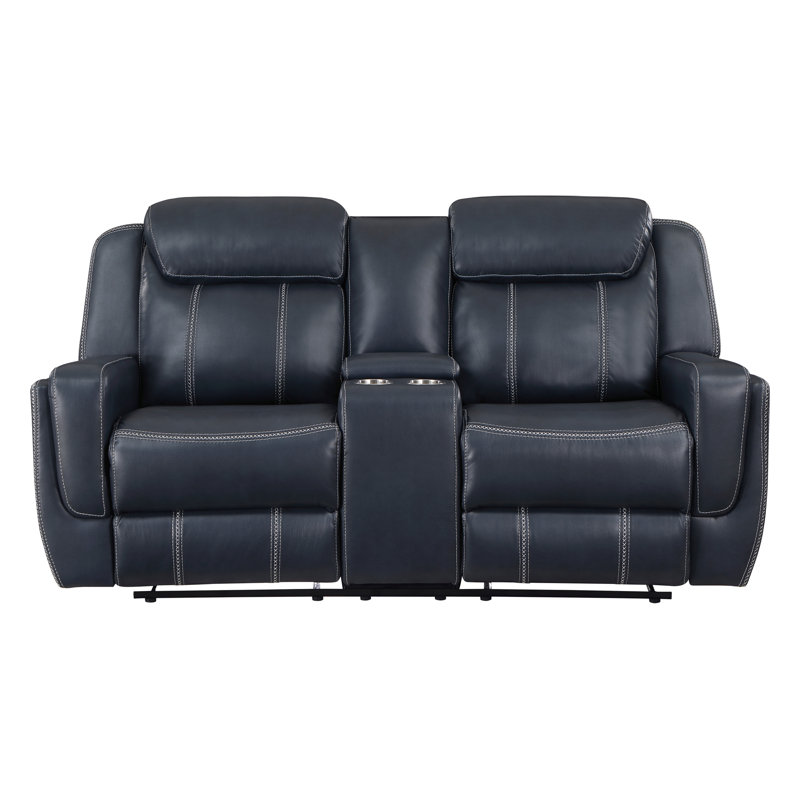 2 pièces inclinables avec revêtement bleu respirant, porte-gobelets et console de rangement cachée en cuir pour salon moderne