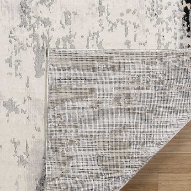 Mickle Verano Modern Abstract Ivory Black Gray Rust High Low Easy Care Indooor Area Rug, Rectangle 7'10" x 10'
