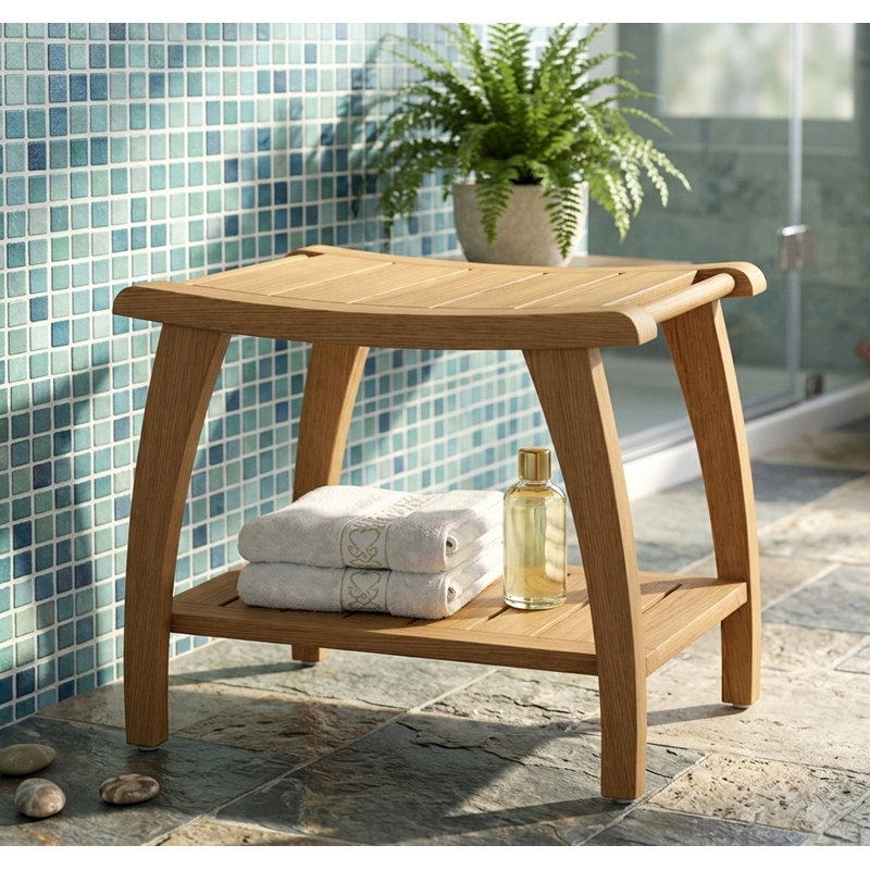 Macey 24'' W Teak Shower Bench, Brown
