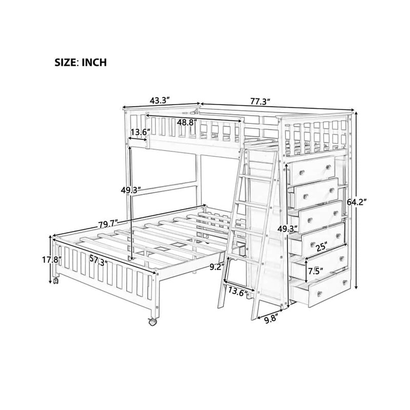 Hylton Kids Twin Over Full Bunk Bed with Drawers, Espresso