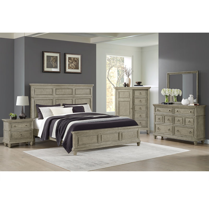 Edyth Panel 5PC Bedroom Set With Door Chest In Light Grey, Queen