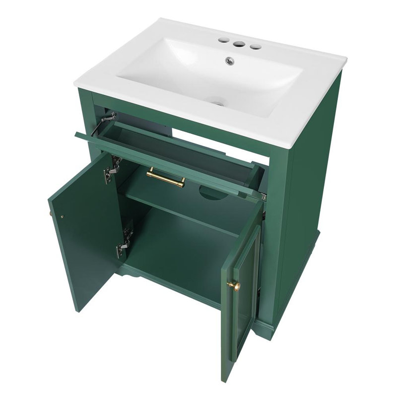 Meuble-lavabo 24 po avec lavabo en céramique intégré, Blanc