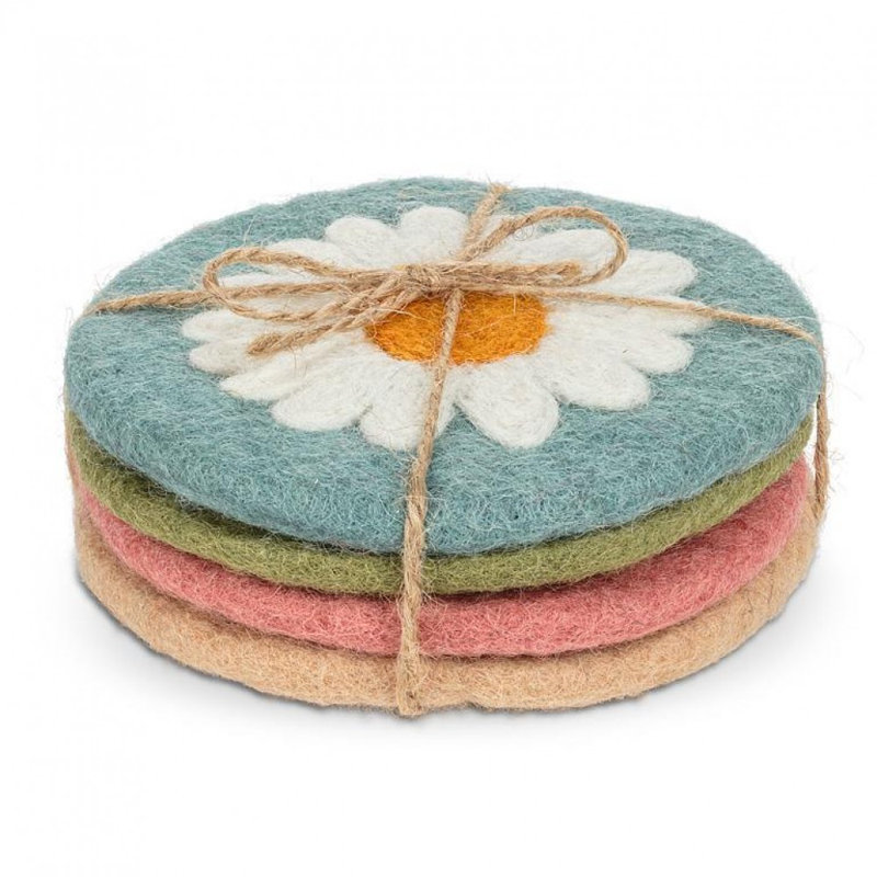 Set Of 4 Assorted Colors Daisy Coasters