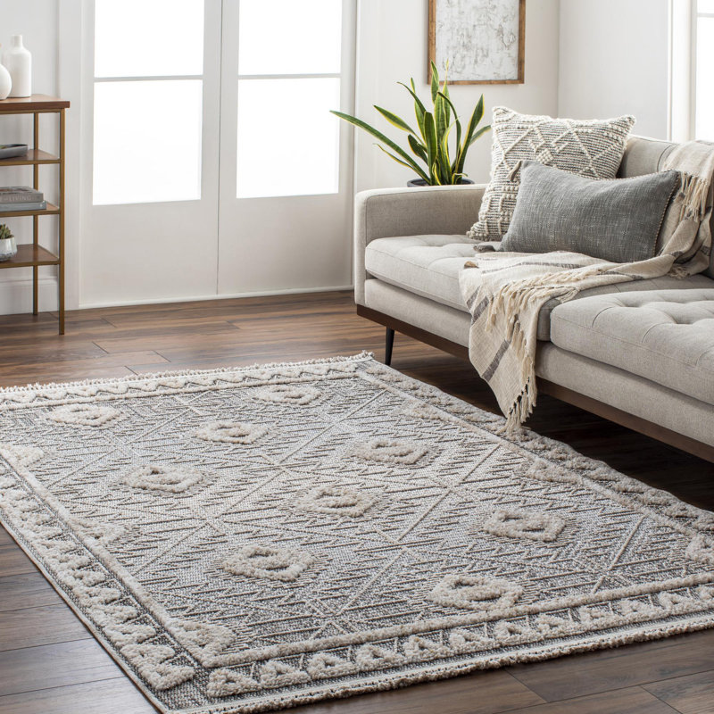 Howden Moroccab Gray/Biege Area Rug, Rectangle 6'7" x 9'