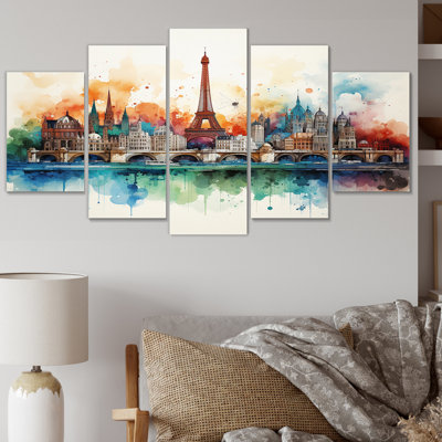 Paris Cityscape Eiffel Tower In Spring II - City Paris Canvas Print - 5 Panels