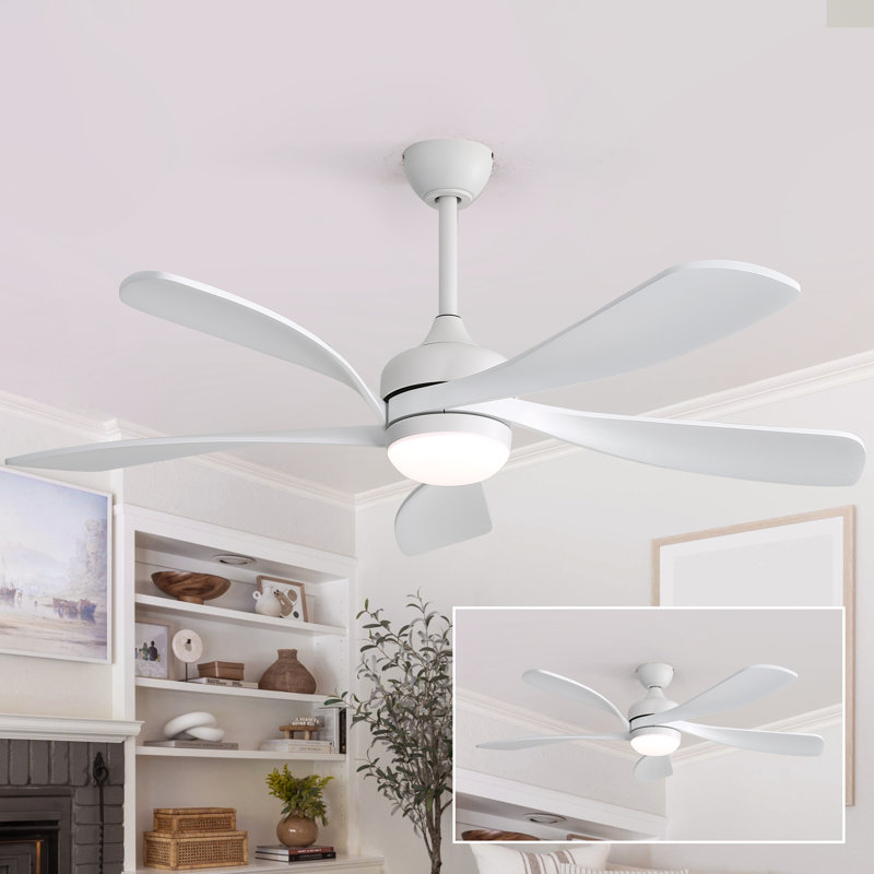  Ventilateur de plafond intelligent moderne de 52 po avec lumière, moteur à courant continu silencieux à 6 vitesses et télécommande à DEL 3 couleurs avec minuterie, blanc
