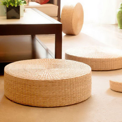 Coussin de siège Tatami, coussin de siège de plancher en paille tissé à la main de 16 pouces, futon japonais, coussin de méditation rond pour la maison