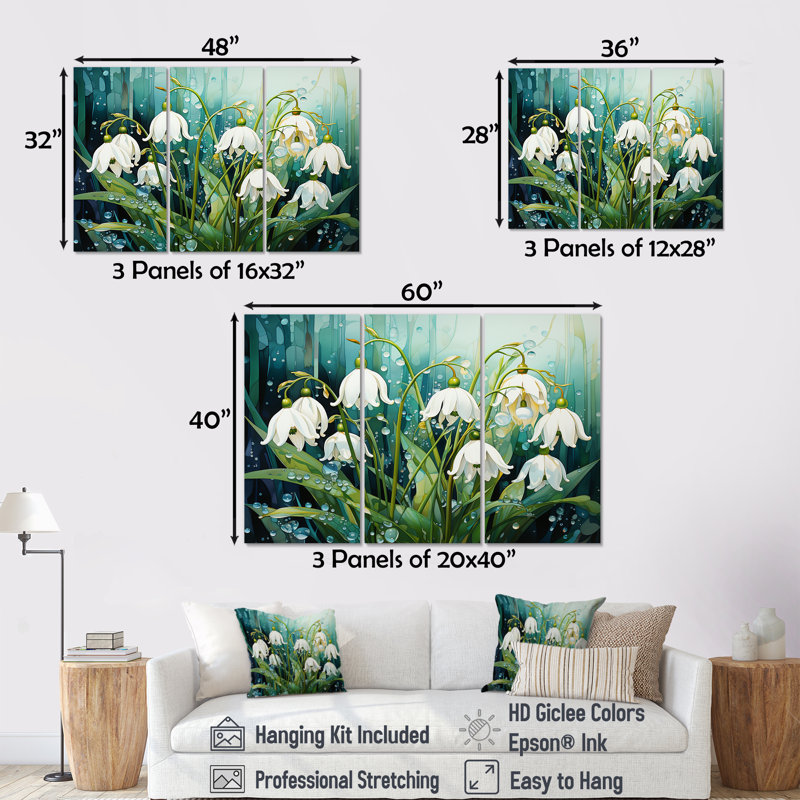 Méticuleusement «Snowdrop Flowers In Forest - Snowdrops», ensemble de reproduction d'art mural, H 40 po x l 60 po x P 1 po