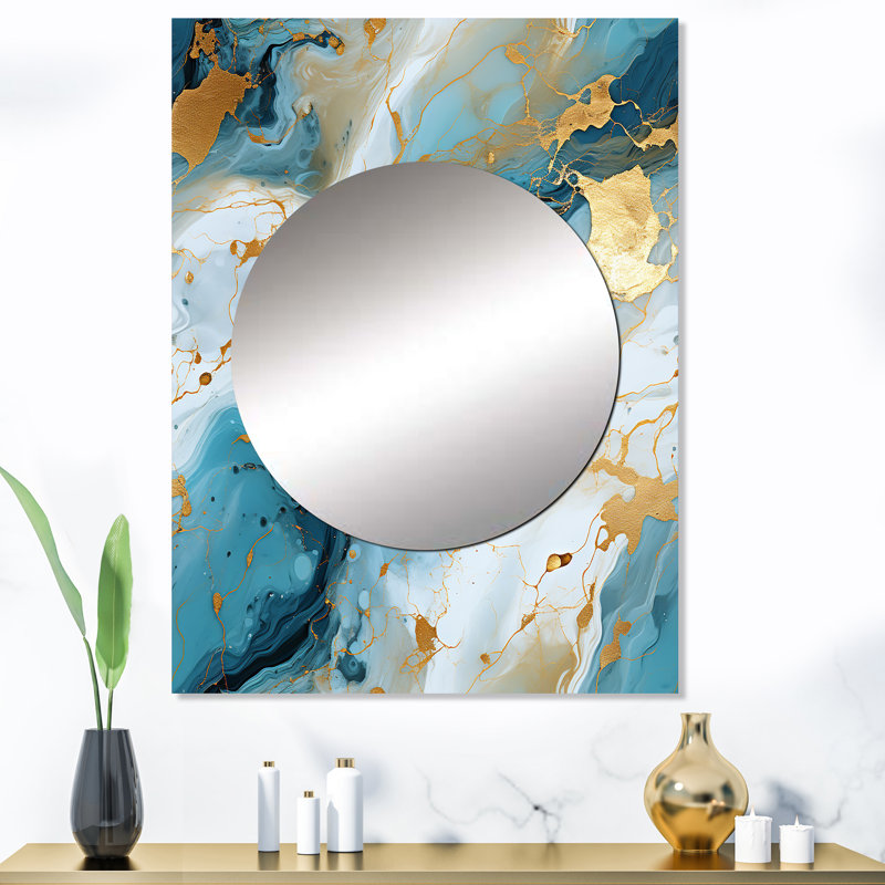 Gold Artistic Elegance Marble Grace - marble  Decorative Mirror, Abstract Wall Mirror, Printed Metal Art, 40" x 30"