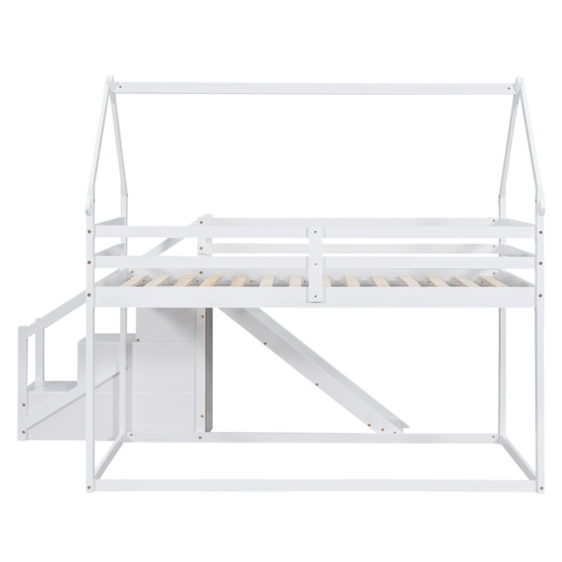 Lit mezzanine ou superposé avec glissade et escalier House, Blanc
