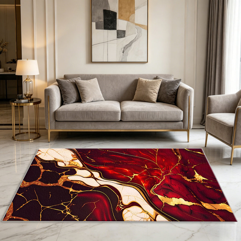 Red Marble Gold carpet-easy to clean, machine-washable, soft and comfortable; suitable for door mats, kitchens, living rooms, bedrooms, corridors, and laundry areas. Easy to clean, durable carpet for home decoration.