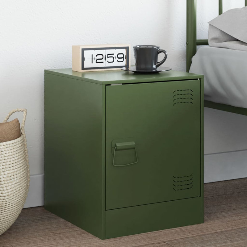 66 34.5cm W Steel Bedside Table, Olive Green, Individual