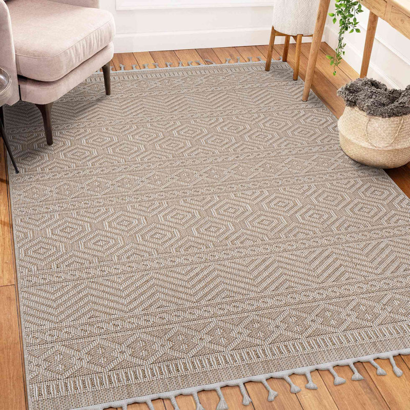Collection Geometric Indoor/Outdoor Area Rug, Rectangle 4' x 6'2", Mocha