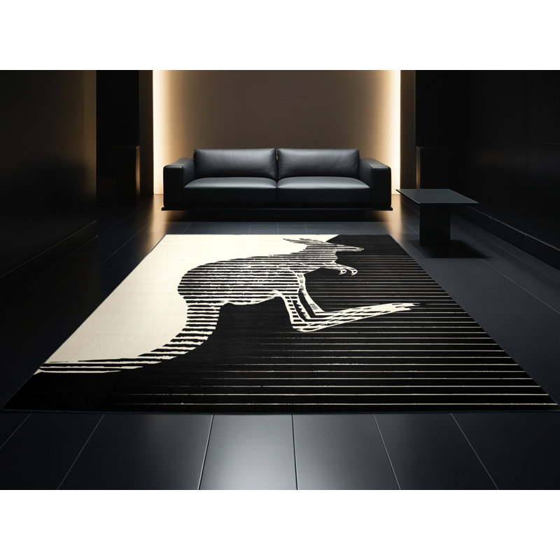 Machine Washable Ozgur Kangaroo Marsupial Modern & Contemporary Striped Rug in Gray – Black Binding, 2x4