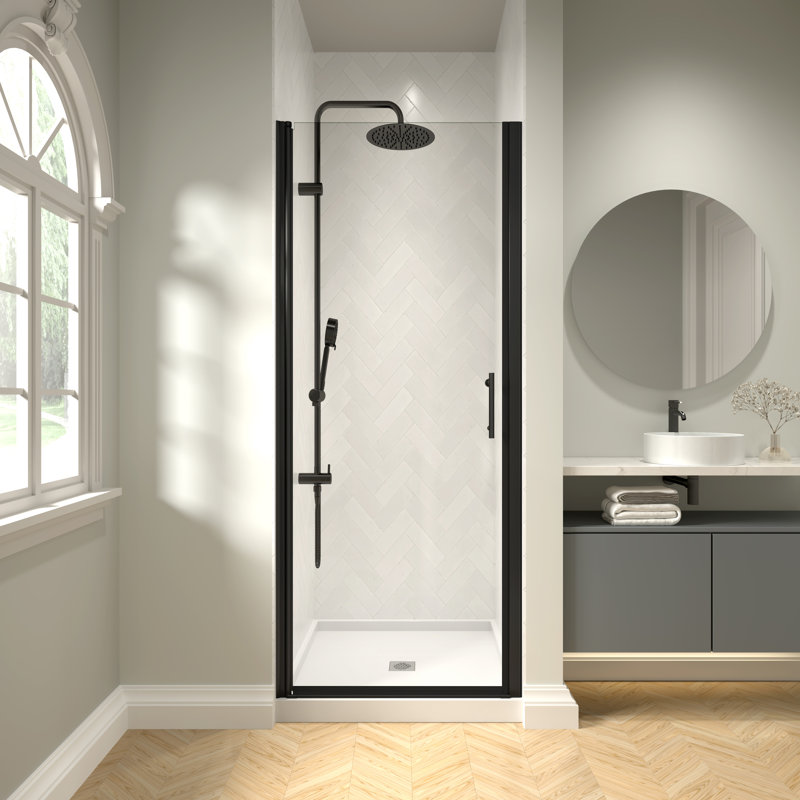 24" - 25 3/8" W x 72" H Pivot Swing Frameless Shower Door with 1/4" (6mm) Crystal Clear Tempered Glass, Matte Black