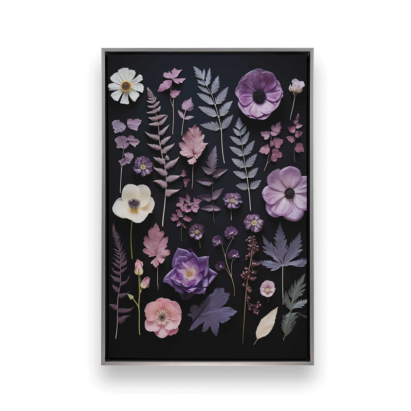 «Amethyst Night Pressed Flowers I» par Heidi Kuntz, reproduction d'art, L 32 po x H 48 po, Argent, Toile avec cadre