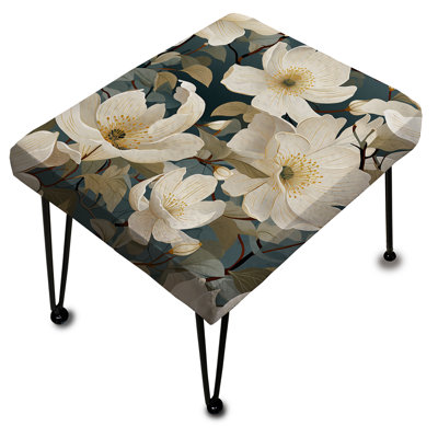 Fleurs blanches et vertes roses - Repose-pieds rectangulaire floral