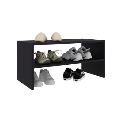 Shoe Organizer With Three Open Shelves, 23.6 Wide, Black Particle Board, Flat Top For Display, Long - Lasting Tier Rack, Compact Entryway, Minimalist Aesthetic