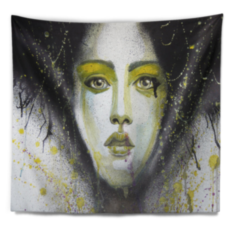 Grande fille avec ligne jaune Abstract, H 32 po x l 39 po
