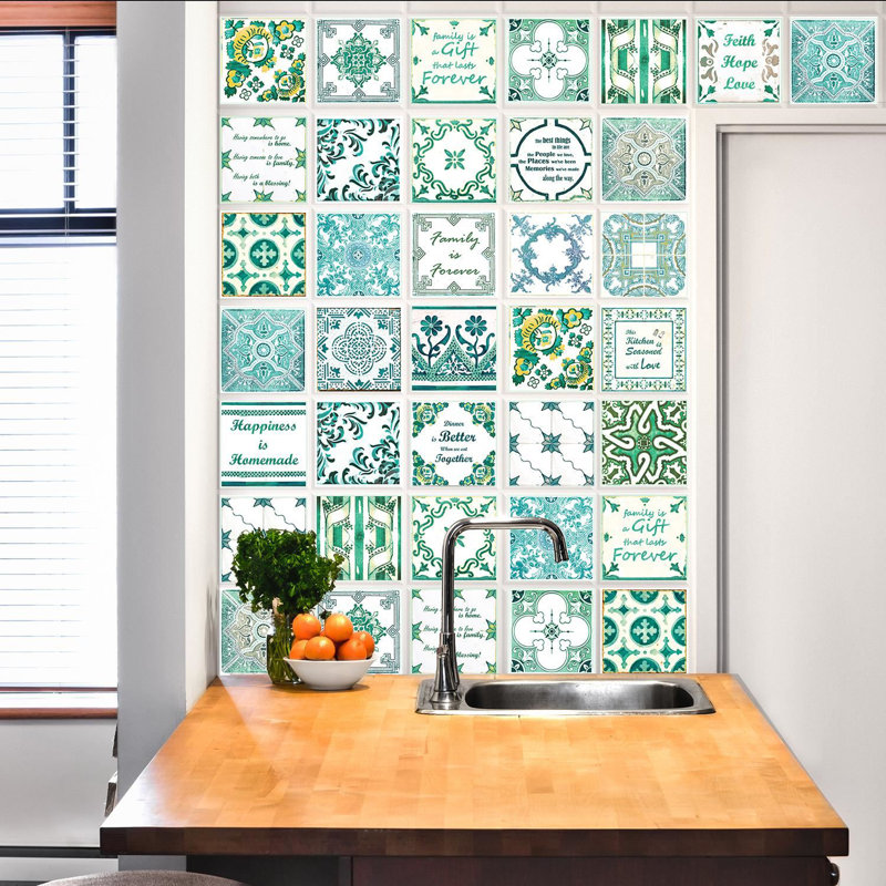 English Quote Vintage Green PVC Peel & Stick Mosaic Tile Sticker