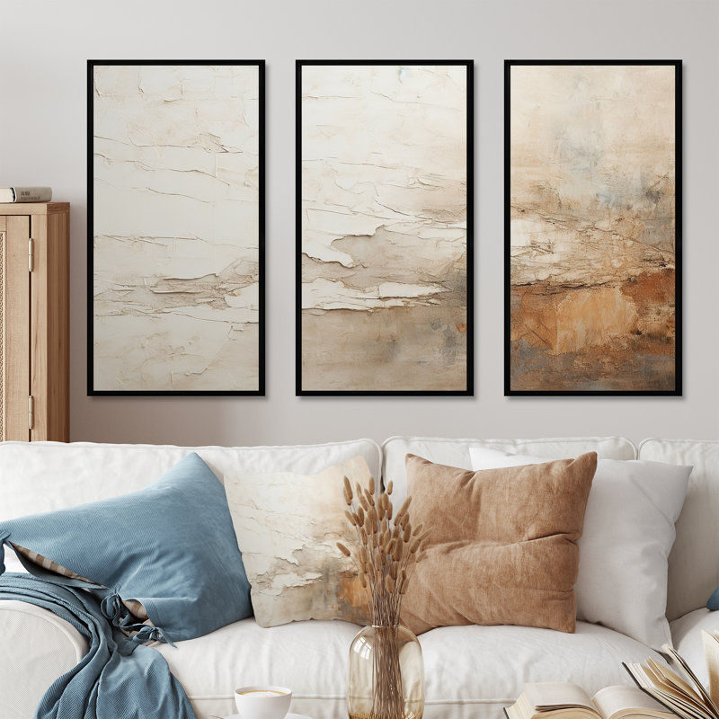 «Beige and Brown Paint Fusion», ensemble d'art mural abstrait sur toile, H 40 po x l 60 po x P 1 po, Cadre flottant noir