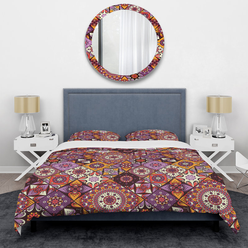 Ensemble de housse de couette en microfibre orange / mauve / brun, Housse de couette pour très grand lit et 2 très