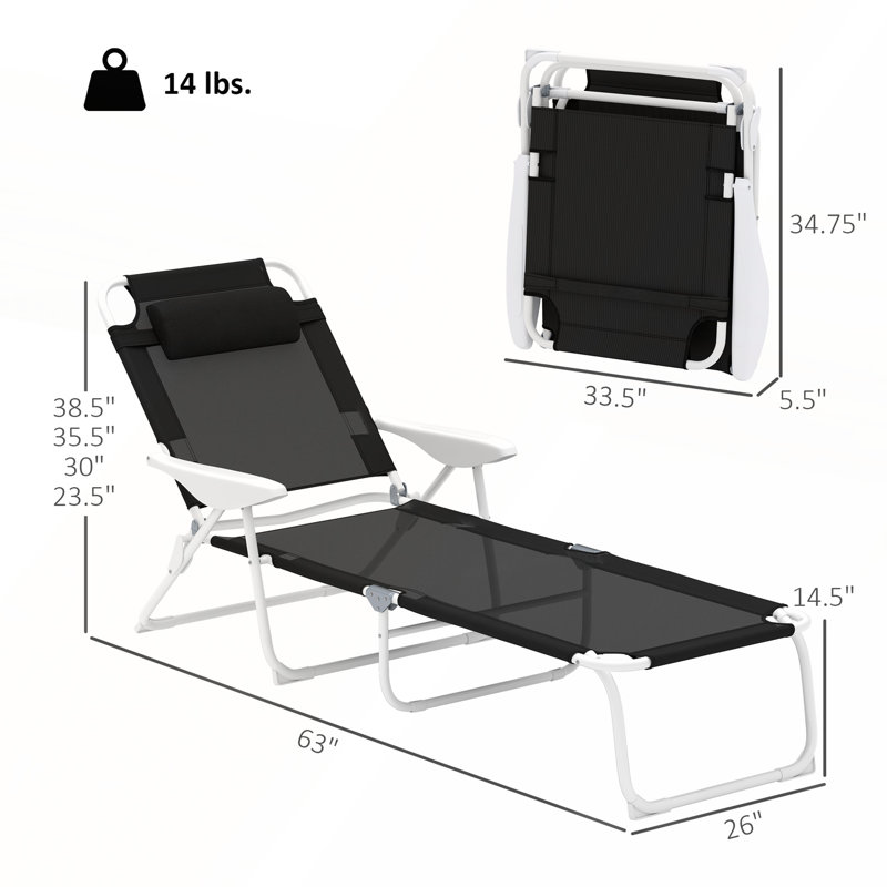 Chaise de bronzage d'extérieur, chaise longue pliante, Noir