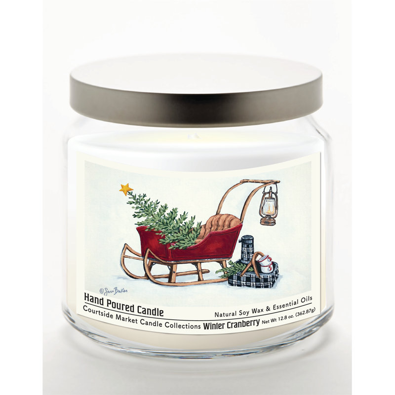 Bougie en pot de verre de 400 ml (14 oz) en forme de traîneau du Père Noël, avec couvercle en métal argenté brossé