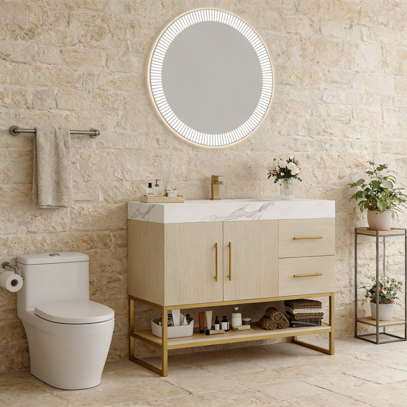 Meuble-lavabo moderne 36 po, Bois, Blanc