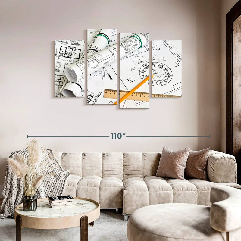 " Engineer Drawings " 4 - Pieces, 48" H x 75" W x 1.25" D