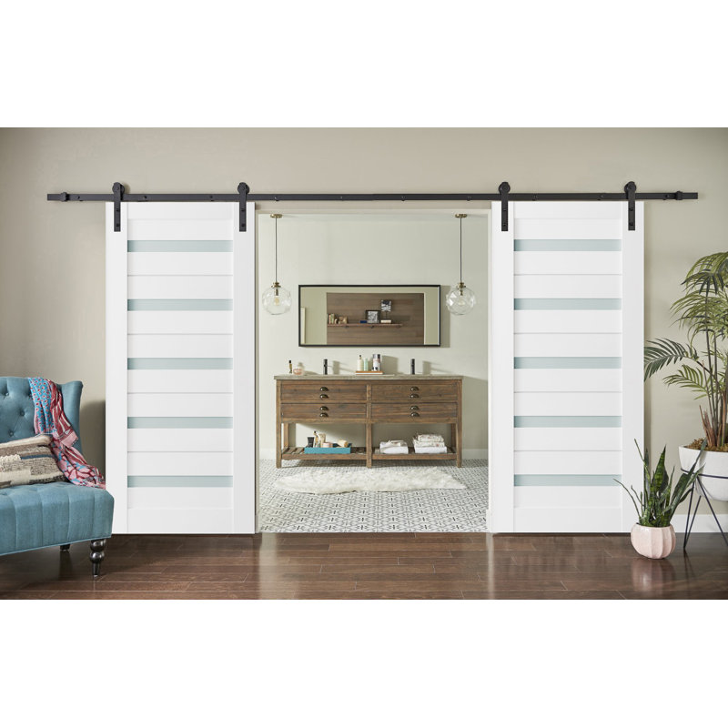 Portes de grange en bois givré Quadro, Blanc, 60 po x 80 po