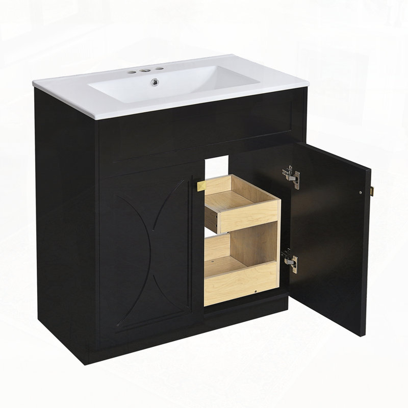 Ensemble de meuble-lavabo avec lavabo en céramique, Noir, noir, noir, noir