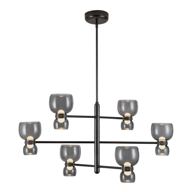 Sutton 36-in Black dimmable LED Chandelier, Smoked Glass, Oil Rubbed Bronze