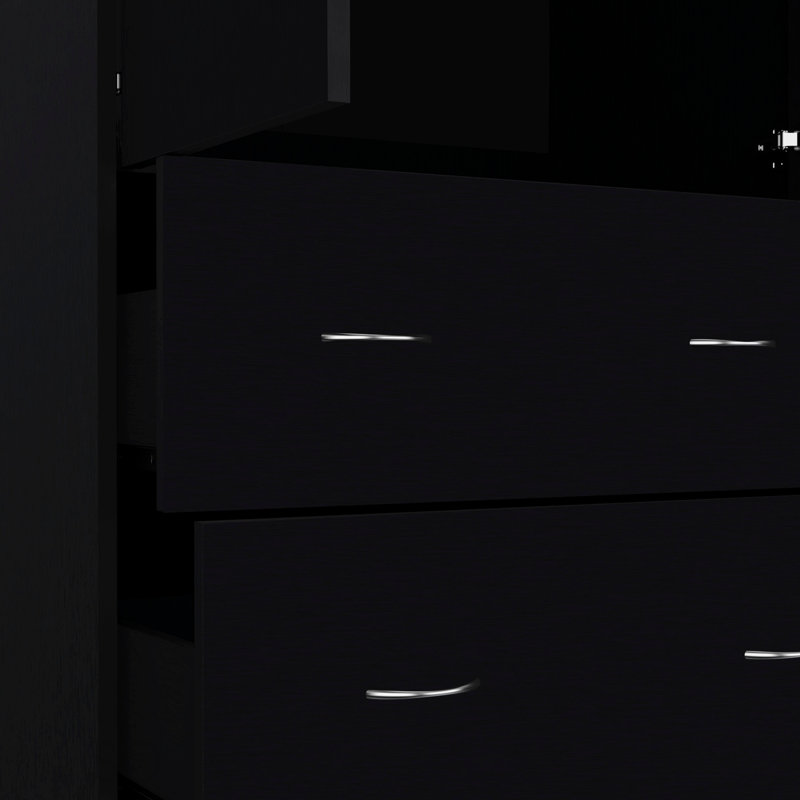 Armoire avec portes doubles, 2 tiroirs et tringle de suspension noire, Noir