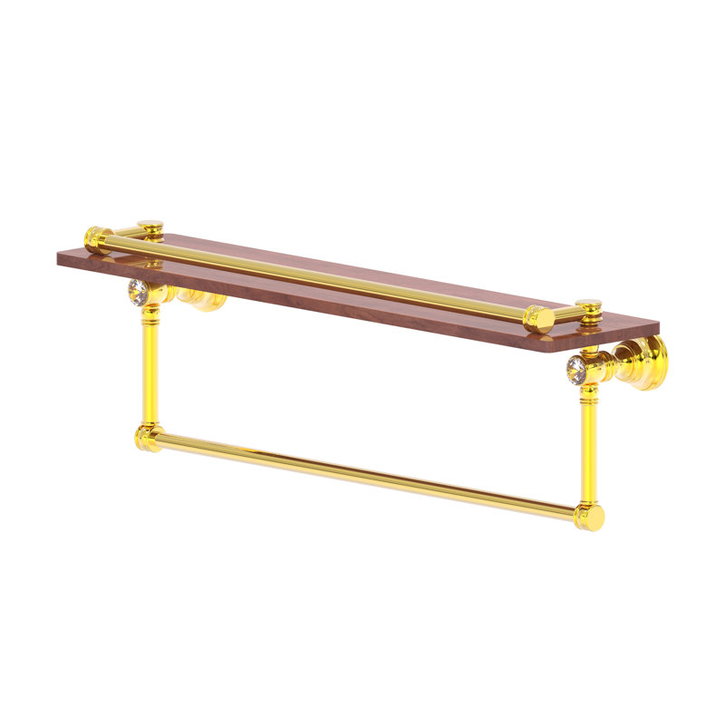 Freyja Ironwood Bracket Shelf with Towel Bar, Polished Brass, 5.54" H x 22" W x 7.4" D