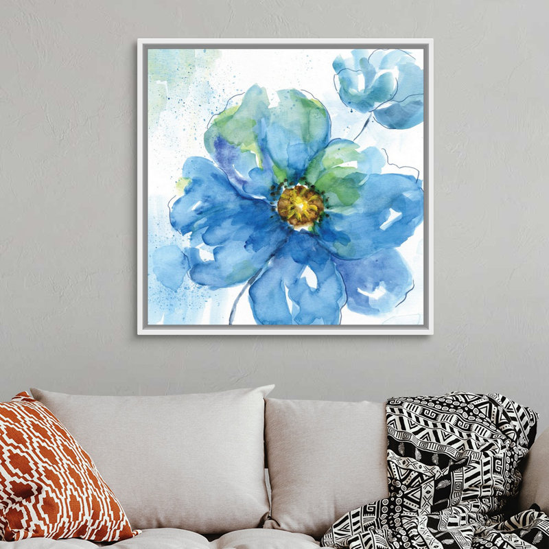 Rendu en bleu II - reproduction d'art sur toile, H 37,7 po x l 37,7 po x P 1,75 po, Cadre flottant blanc