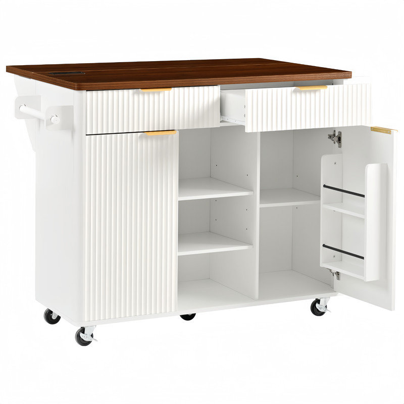 Latitude Run® 52" Fluted Kitchen Island with Drop Leaf, Power Outlet ...