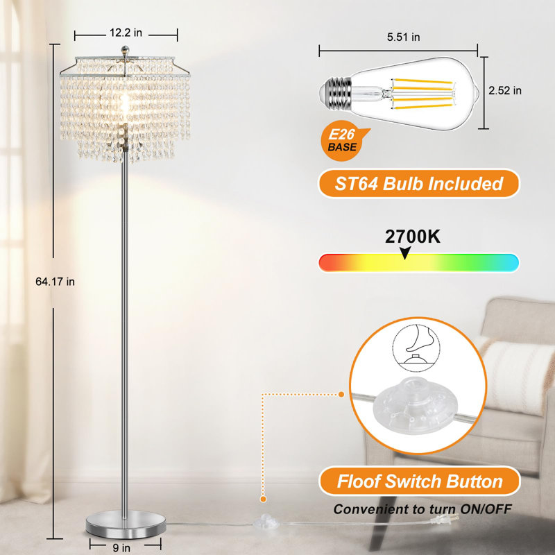 Yuriko 64'' Black Novelty Floor Lamp, Silver