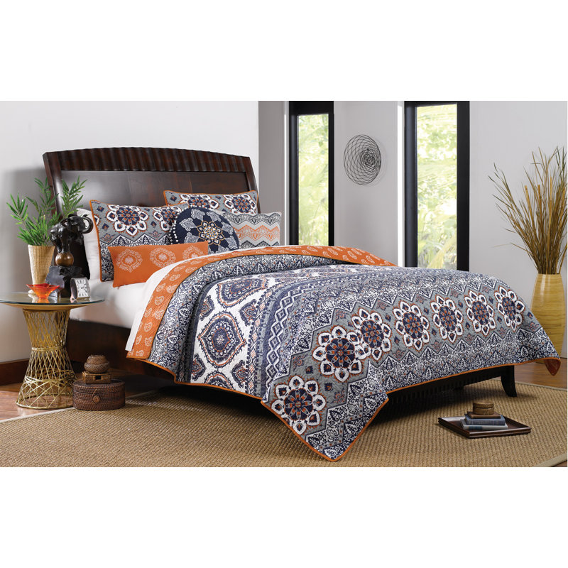 Greenland Home Fashions Medina  Saffron 3-Piece Queen Size Quilt Set 90x90 + 20x26 (2), Full/Queen Quilt + 2 Shams, Saffron