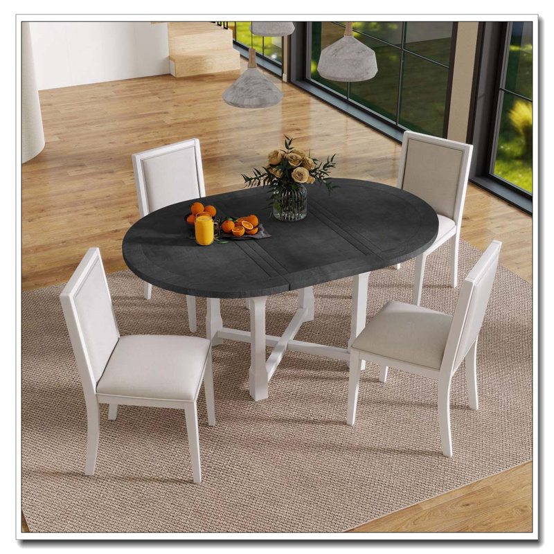 Ensemble de salle à manger extensible 5 pièces avec placage en bouleau et X-Stretchers