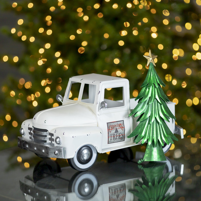 Camion de Noël à l'ancienne avec arbre, Blanc