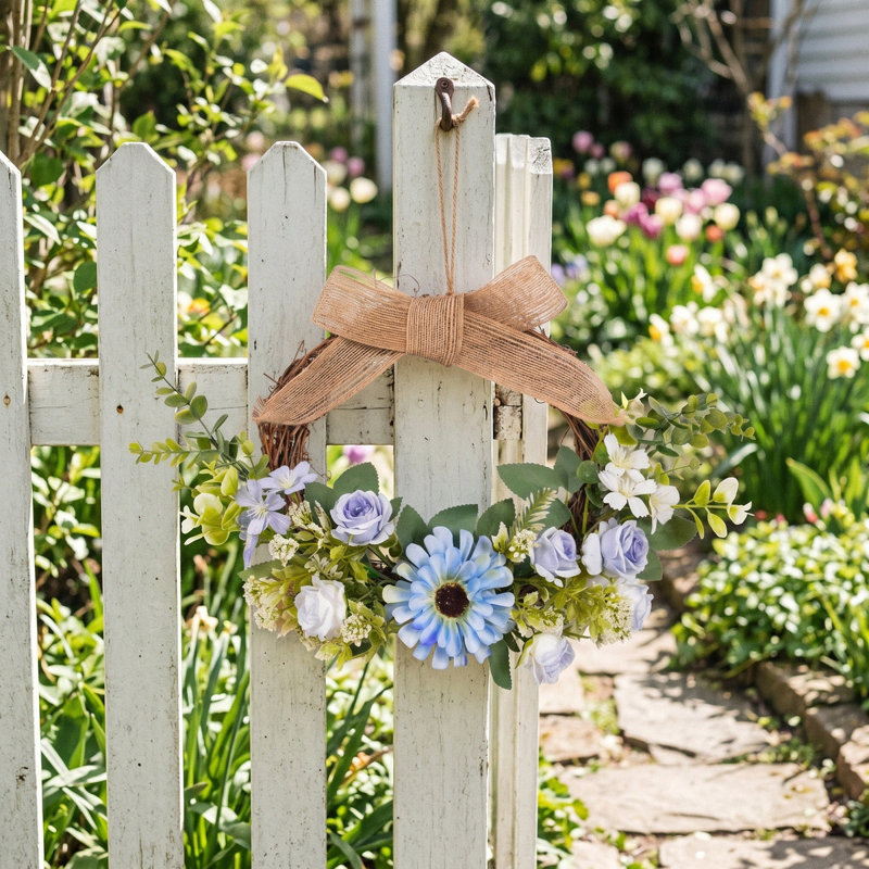16 Inch Blue Rose Wreath For Front Door